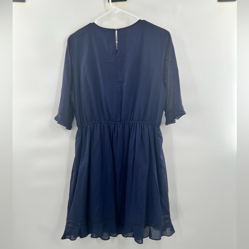 A Loves A Navy Blue Cotton Crochet Trim Ruffle Fit & Flare Dress L NWT - Picture 6 of 13